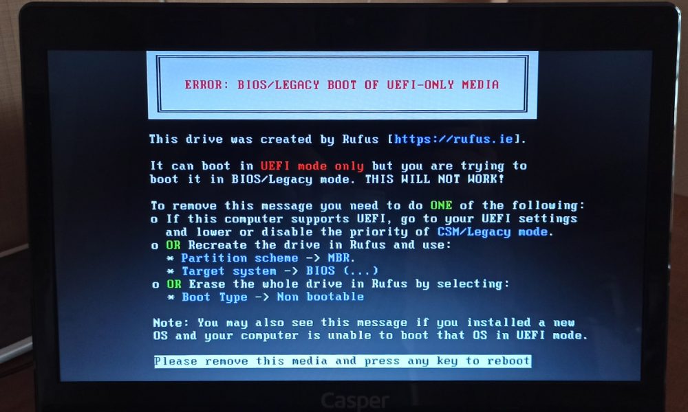 Error bios legacy boot of uefi only media что делать